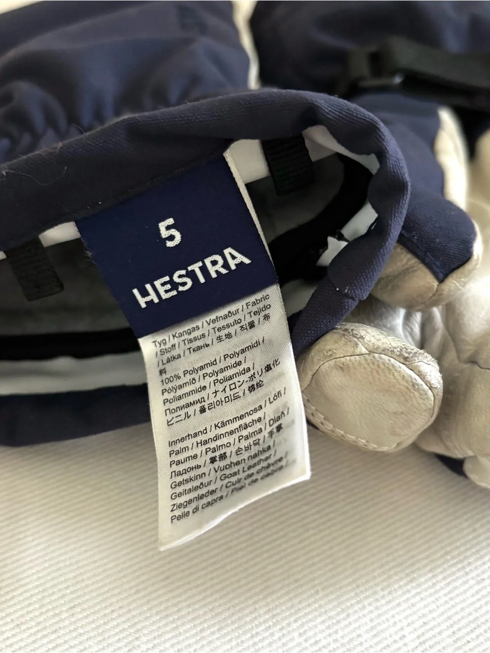 Hestra Army Leather Heli Ski Ski Three Finger Glove Navy Size 5